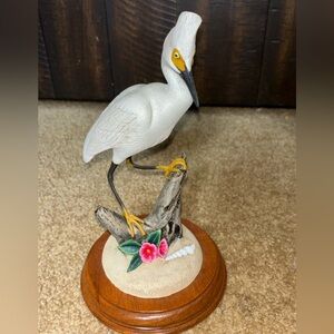 RARE 1985 Snowy Egret hand carved by John Mullican Hamilton Collection. COA